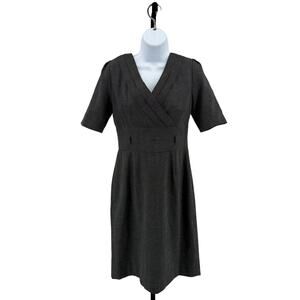 Tahari Arthur S. Levine Dress WMNS SZ 4 Black V-neck Short Sleeve Lined Back Zip